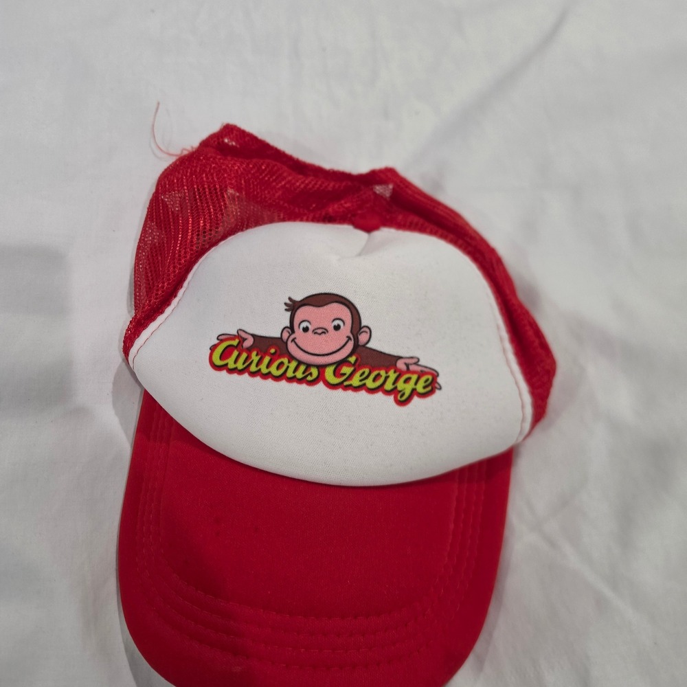 Vintage Curious George Trucker Hat Kids Red White Good Graphic Mesh Snapback Cap